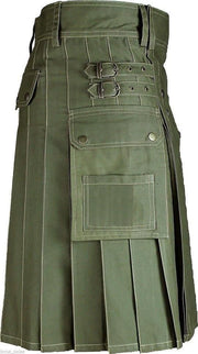 Men's Scottish Olive Green Deluxe Utility Fashion Cargo Sport Kilt - #Kilts Boutique#