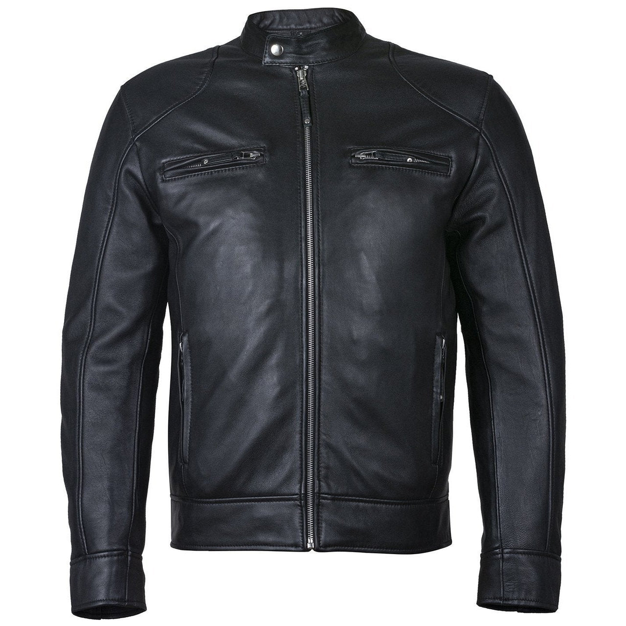 Men's Slim Fit Sword Cafe Racer Black Leather Jacket