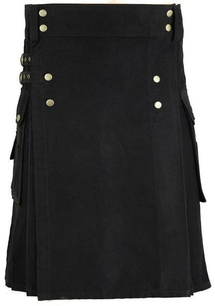 Men's Stylish Black Cotton Wedding Utility Kilt Drop 24 " - #Kilts Boutique#