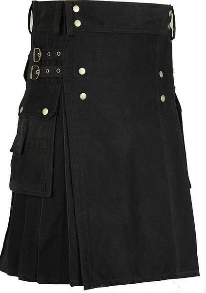Men's Stylish Black Cotton Wedding Utility Kilt Drop 24 " - #Kilts Boutique#