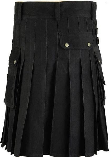 Men's Stylish Black Cotton Wedding Utility Kilt Drop 24 " - #Kilts Boutique#