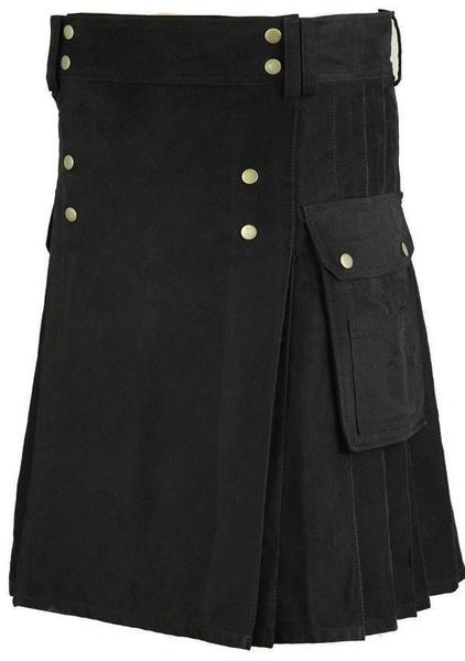 Men's Stylish Black Cotton Wedding Utility Kilt Drop 24 " - #Kilts Boutique#