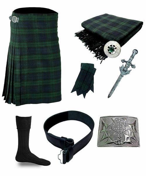 Men's Traditional Scottish kilt Black Watch Tartan 8 Pcs Set Kilt Outfit - #Kilts Boutique#