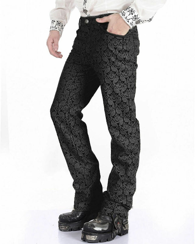 Mens Trousers Pants Black Brocade Steampunk VTG Gothic Aristocrat - #Kilts Boutique#