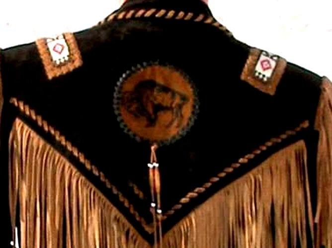 Men's Two Tone Western Fringed Buffalo Coat - Hand Beading And Lacing - Extensive Long Fringe - #Kilts Boutique#