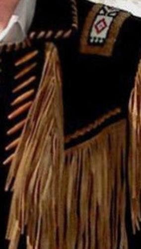 Men's Two Tone Western Fringed Buffalo Coat - Hand Beading And Lacing - Extensive Long Fringe - #Kilts Boutique#