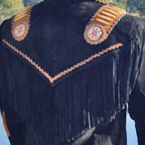 Men's Two Tone Western Fringed King Coat - Hand Beading And Lacing - E