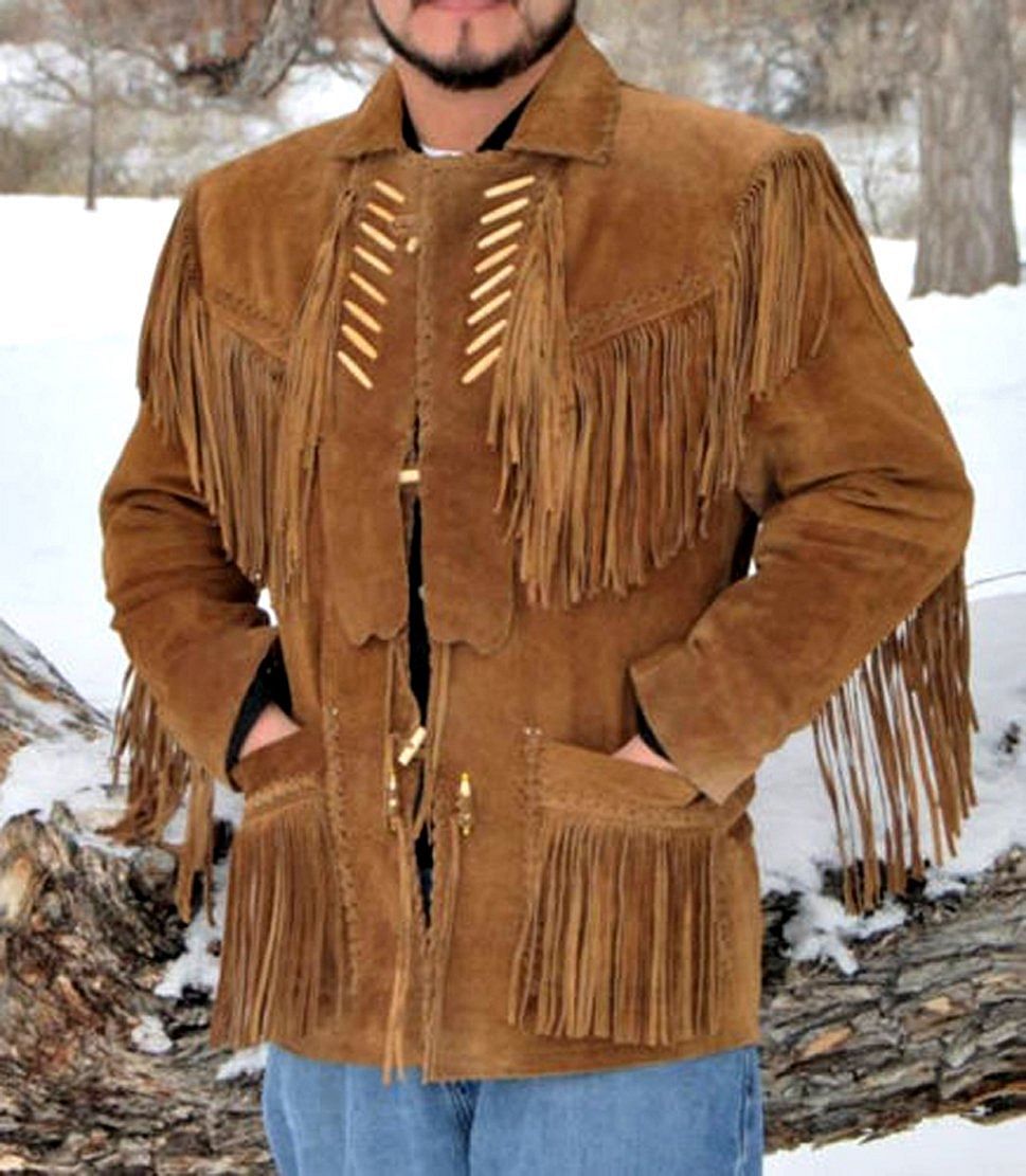 Men's Western Fringed American Buffalo Coat Hair Pipe - Lacing - Extensive Long Fringe - #Kilts Boutique#