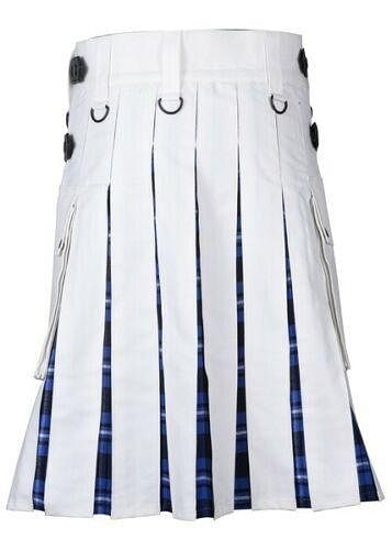 Men's White Cotton Utility Hybrid Kilt - American Patriot Tartan - #Kilts Boutique#