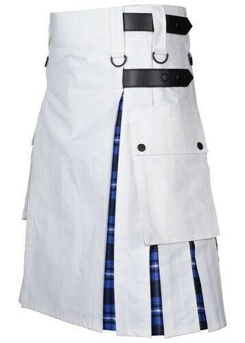 Men's White Cotton Utility Hybrid Kilt - American Patriot Tartan - #Kilts Boutique#