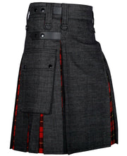 Modern Hybrid Black Denim & Wallace Tartan Kilt Handmade Hybrid Utility Kilt - #Kilts Boutique#