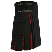 Modern Hybrid Wallace Tartan and Black Cotton Utility Kilt For Men - #Kilts Boutique#