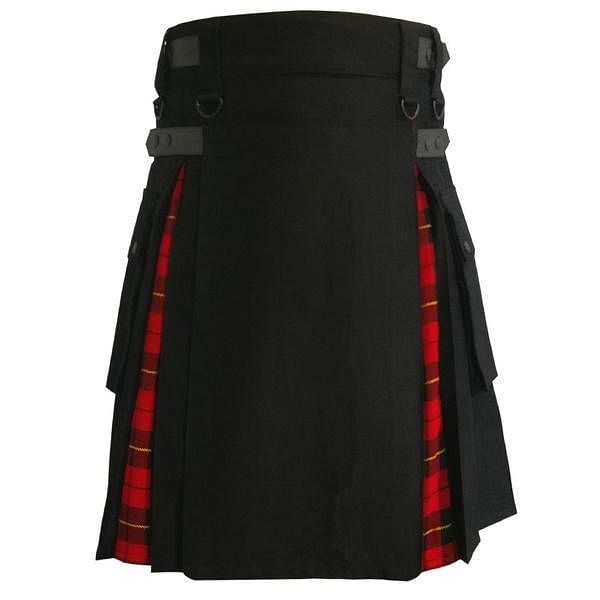 Modern Hybrid Wallace Tartan and Black Cotton Utility Kilt For Men - #Kilts Boutique#