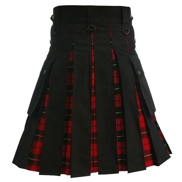 Modern Hybrid Wallace Tartan and Black Cotton Utility Kilt For Men - #Kilts Boutique#