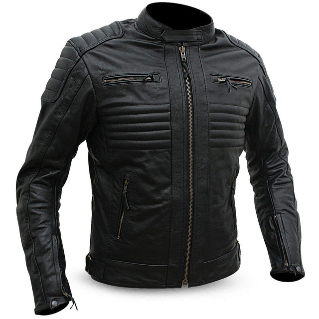 Geniune mens leather motorcycle jacket biker with ce armour
