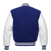 Navy Blue & White Varsity Letterman baseball jacket Wool Body & Leather Sleeves - #Kilts Boutique#