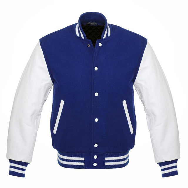 Navy Blue & White Varsity Letterman baseball jacket Wool Body & Leather Sleeves - #Kilts Boutique#