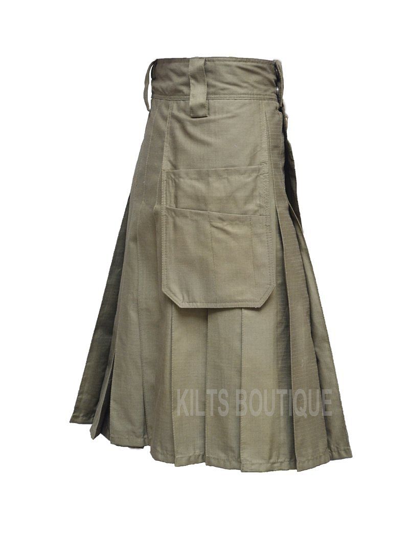 Olive Green Deluxe Utility Work Wear Kilt Working Men with Pockets & loops - #Kilts Boutique#
