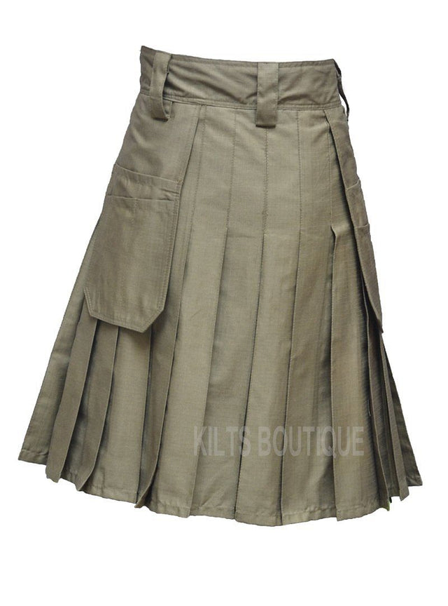 Olive Green Deluxe Utility Work Wear Kilt Working Men with Pockets & loops - #Kilts Boutique#