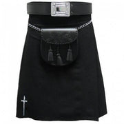 Plain Black Tartan Traditional Scottish Men's Kilt Outfit Pin, Buckle, Belt, Sporran Set - #Kilts Boutique#