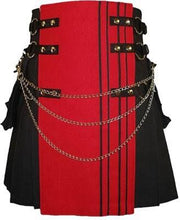 Red & Black Canvas Cotton Fashion Utility Kilt - #Kilts Boutique#