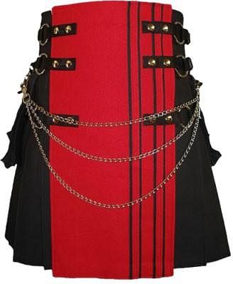 Red & Black Canvas Cotton Fashion Utility Kilt - #Kilts Boutique#