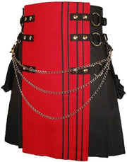 Red & Black Canvas Cotton Fashion Utility Kilt - #Kilts Boutique#