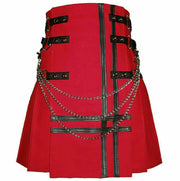 Red Canvas Cotton Fashion Utility Kilt - #Kilts Boutique#