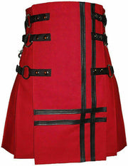 Red Canvas Cotton Fashion Utility Kilt - #Kilts Boutique#