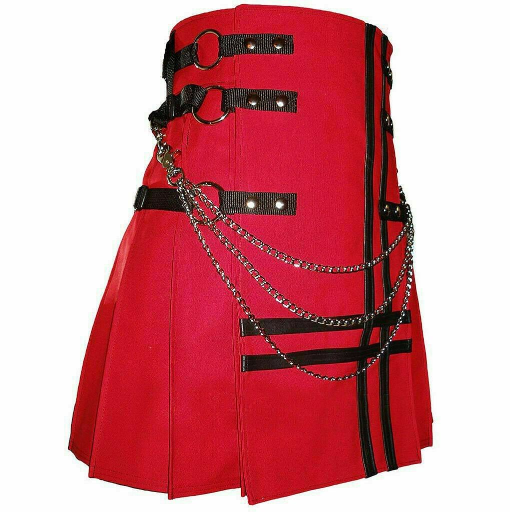 Red Canvas Cotton Fashion Utility Kilt - #Kilts Boutique#