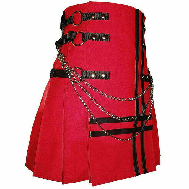 Red Canvas Cotton Fashion Utility Kilt - #Kilts Boutique#