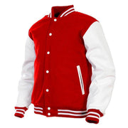 Red & White Varsity Letterman baseball jacket Wool Body & Leather Sleeves - #Kilts Boutique#