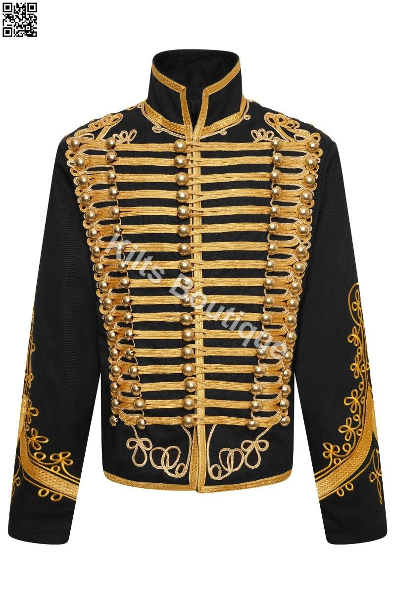 Men's Adam Luxe Military Drummer Black Hussar Jacket, Napoleon Fashion Jacket
