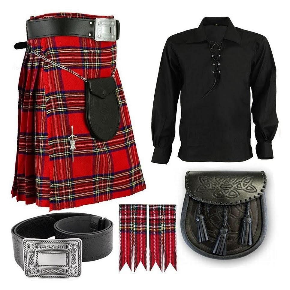 Royal Stewart Scottish Men's Kilt Outfit Jacobite Shirt Pin, Buckle, Belt, Sporran - #Kilts Boutique#