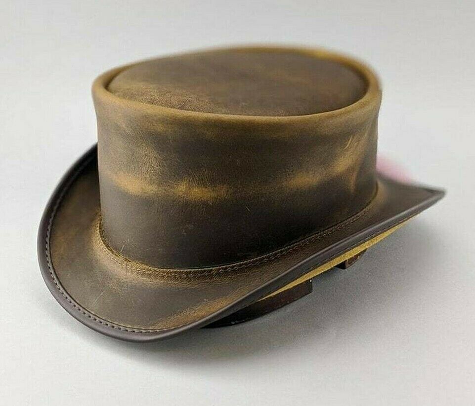 Steampunk Marlow Deadman UN Banded Leather Top Hat Motorcycle Rider Hat