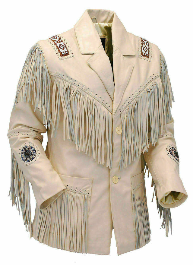 Men's Native American Suede Leather Fringes & Beaded