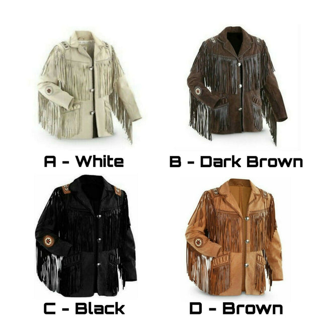 Men's Western coat cowboy suede leather jacket with Fringes Black