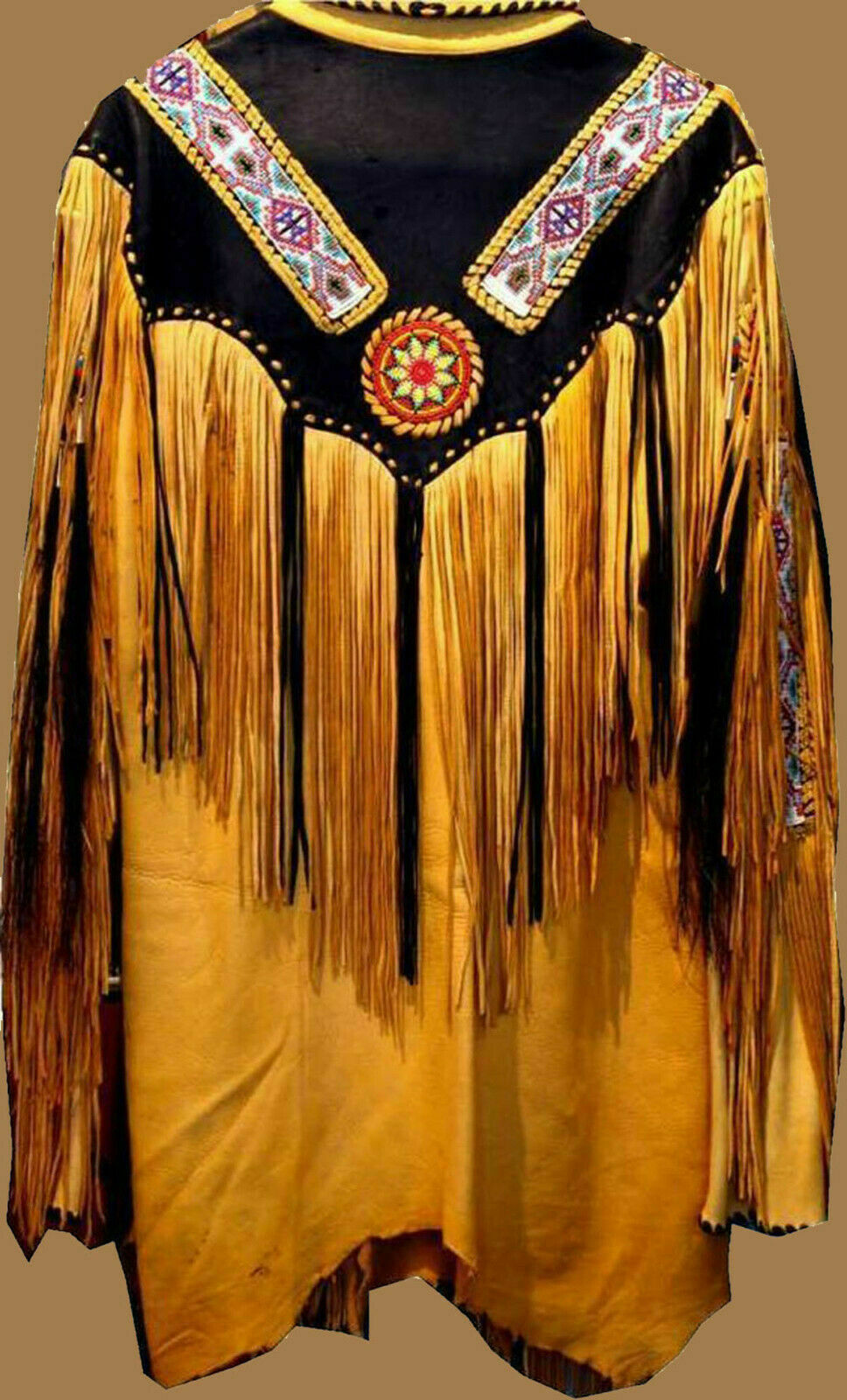Handmade Native American Western Wear Suede Leather Jacket Fringes & Beads Work