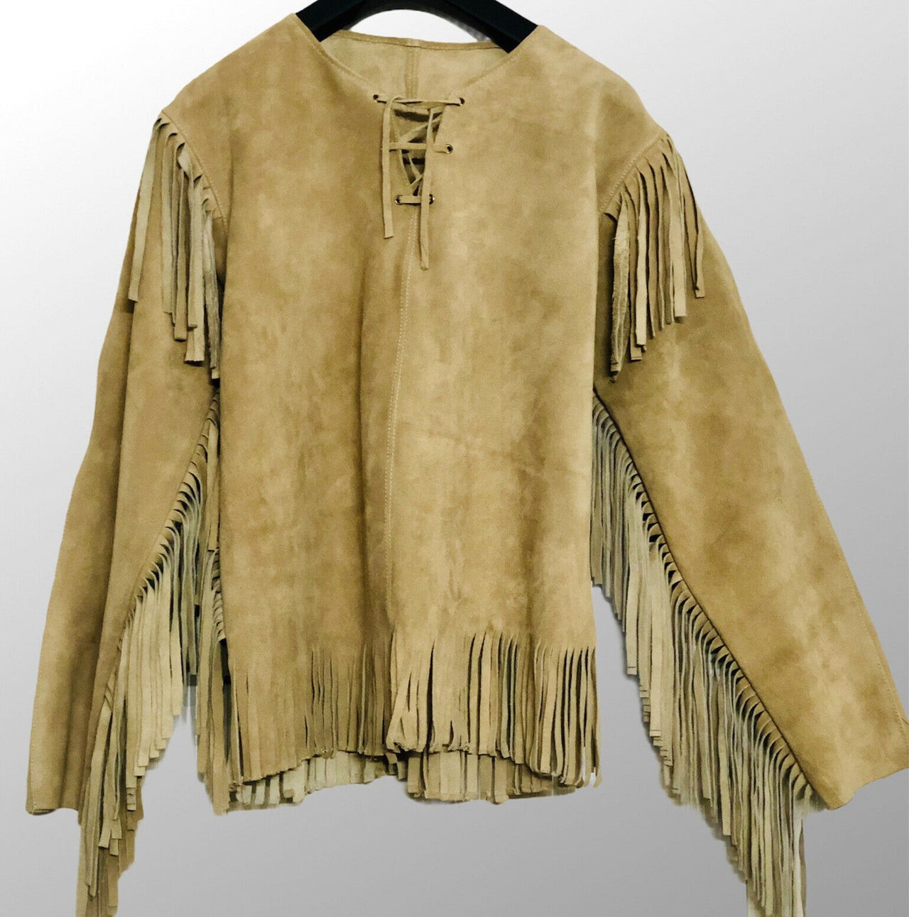 Western Wear Buckskin Suede Leather Fringes Jacket Native American War Shirt