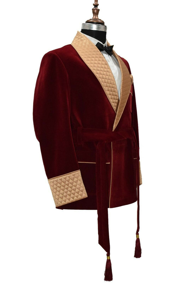 Men Maroon Smoking Jacket Elegant Luxury Designer Party Wear Blazers Coats