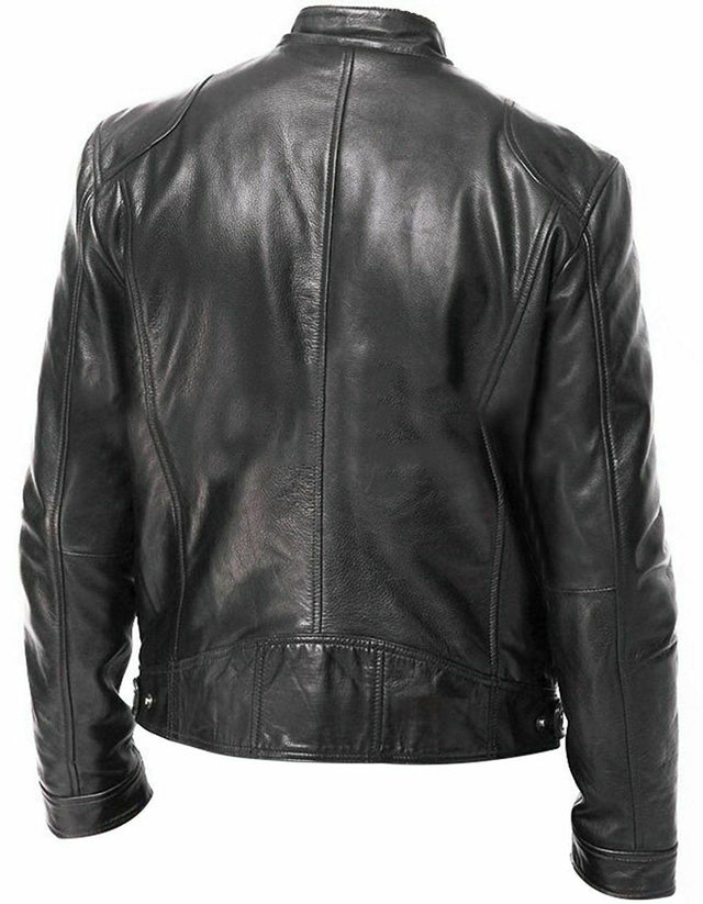 Mens Vintage Biker Cafe Racer Retro Black Motorcycle Slim Fit Genuine Cowhide Leather