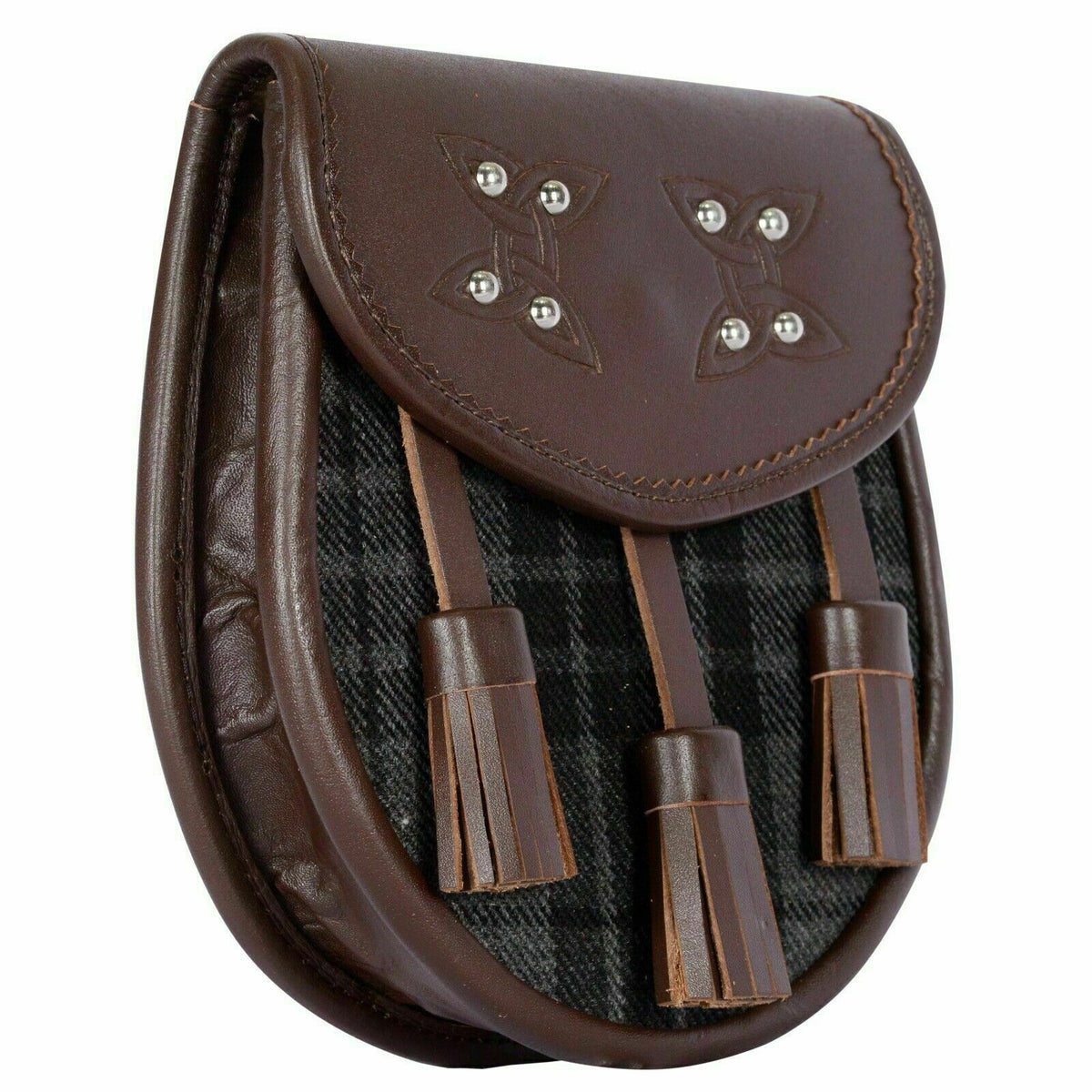 Highland Grey Watch Tartan Brown Leather Semi Dress Hybrid Sporran Chain Belt