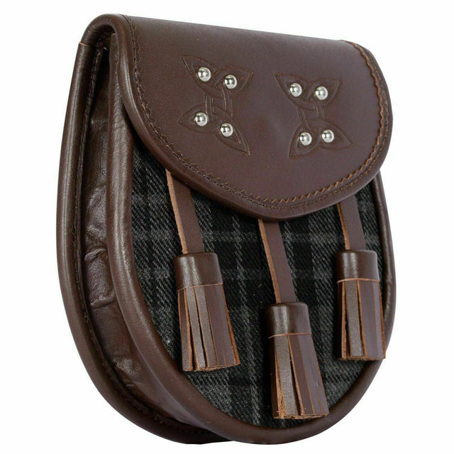 Highland Grey Watch Tartan Brown Leather Semi Dress Hybrid Sporran Chain Belt