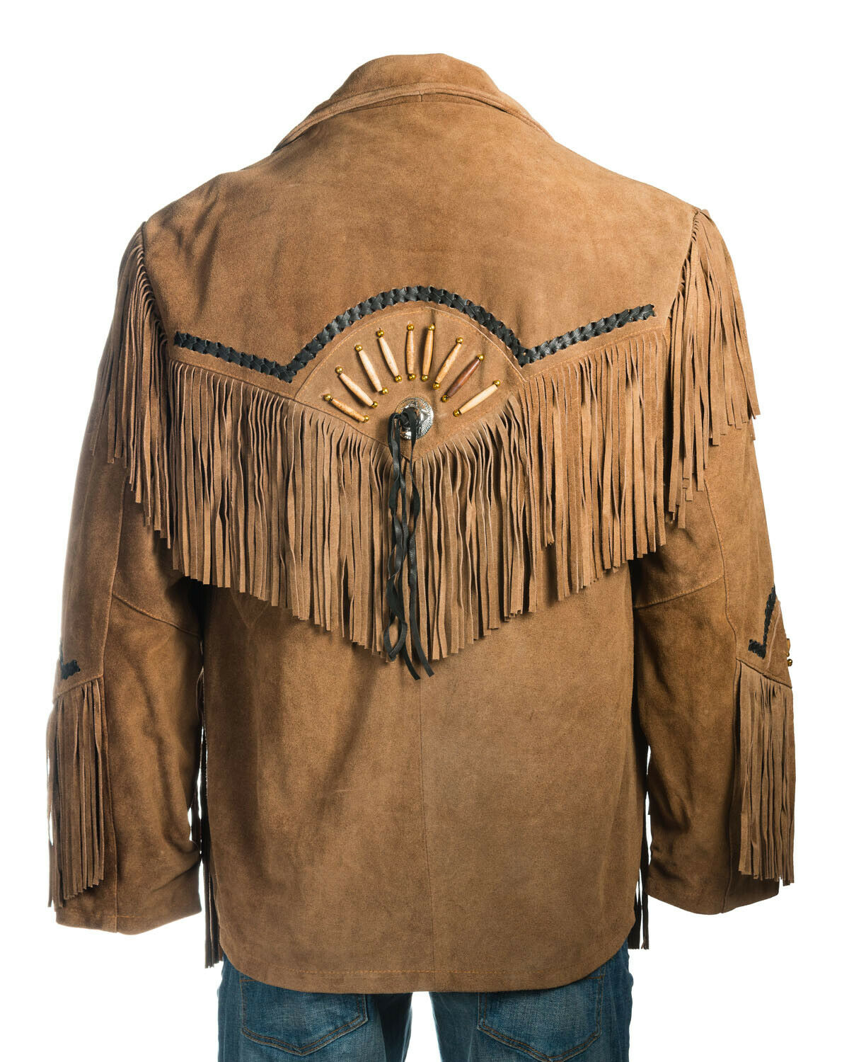 Men Suede Western Cowboy Leather Jacket With Fringes - Native American Style