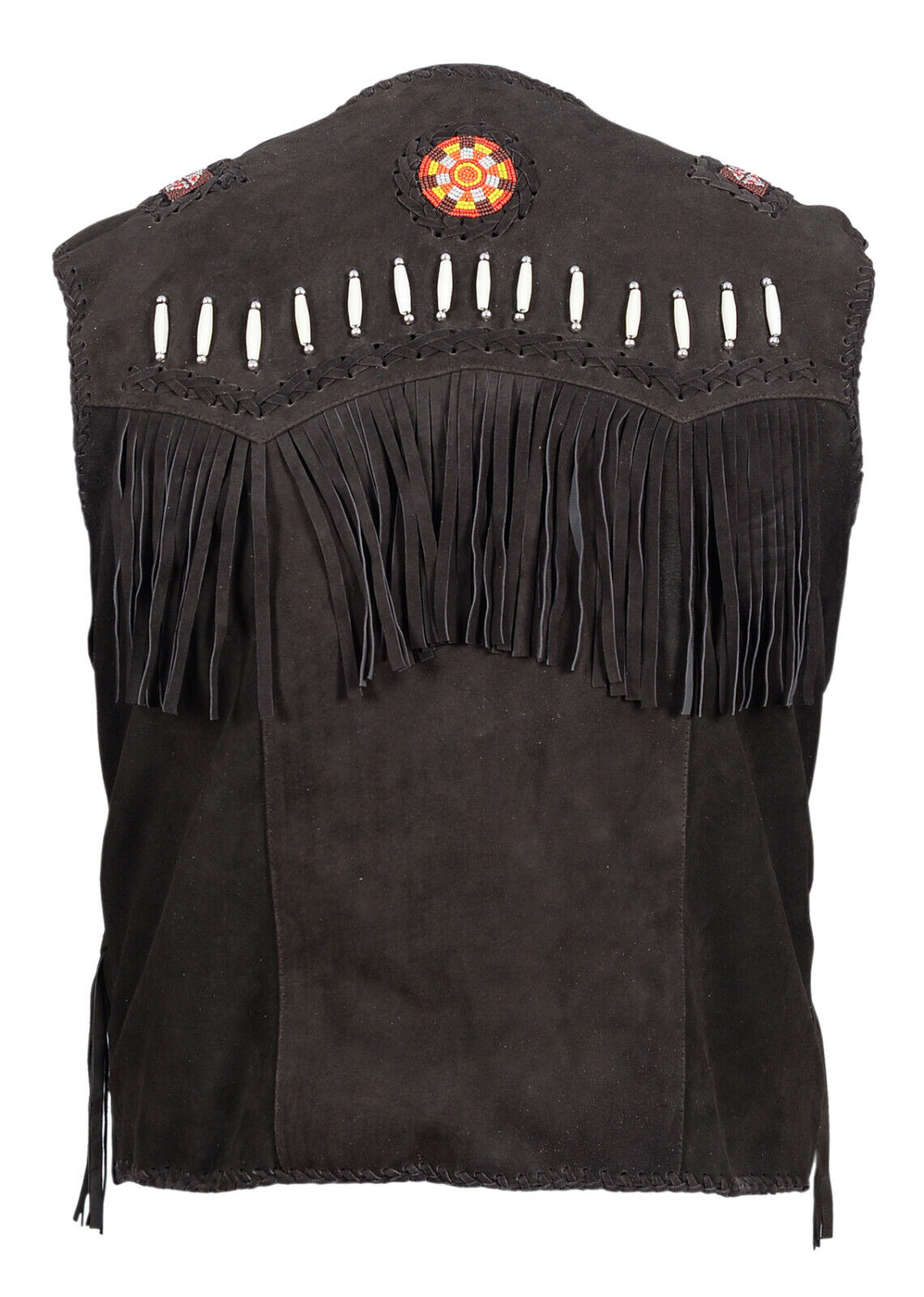 Men Western Wear Suede Leather beaded Vest Fringe bones