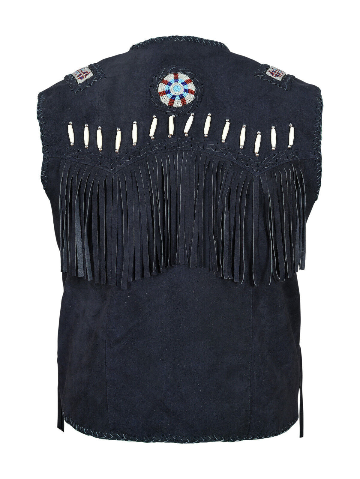 Men Western Wear Suede Leather beaded Vest Fringe bones