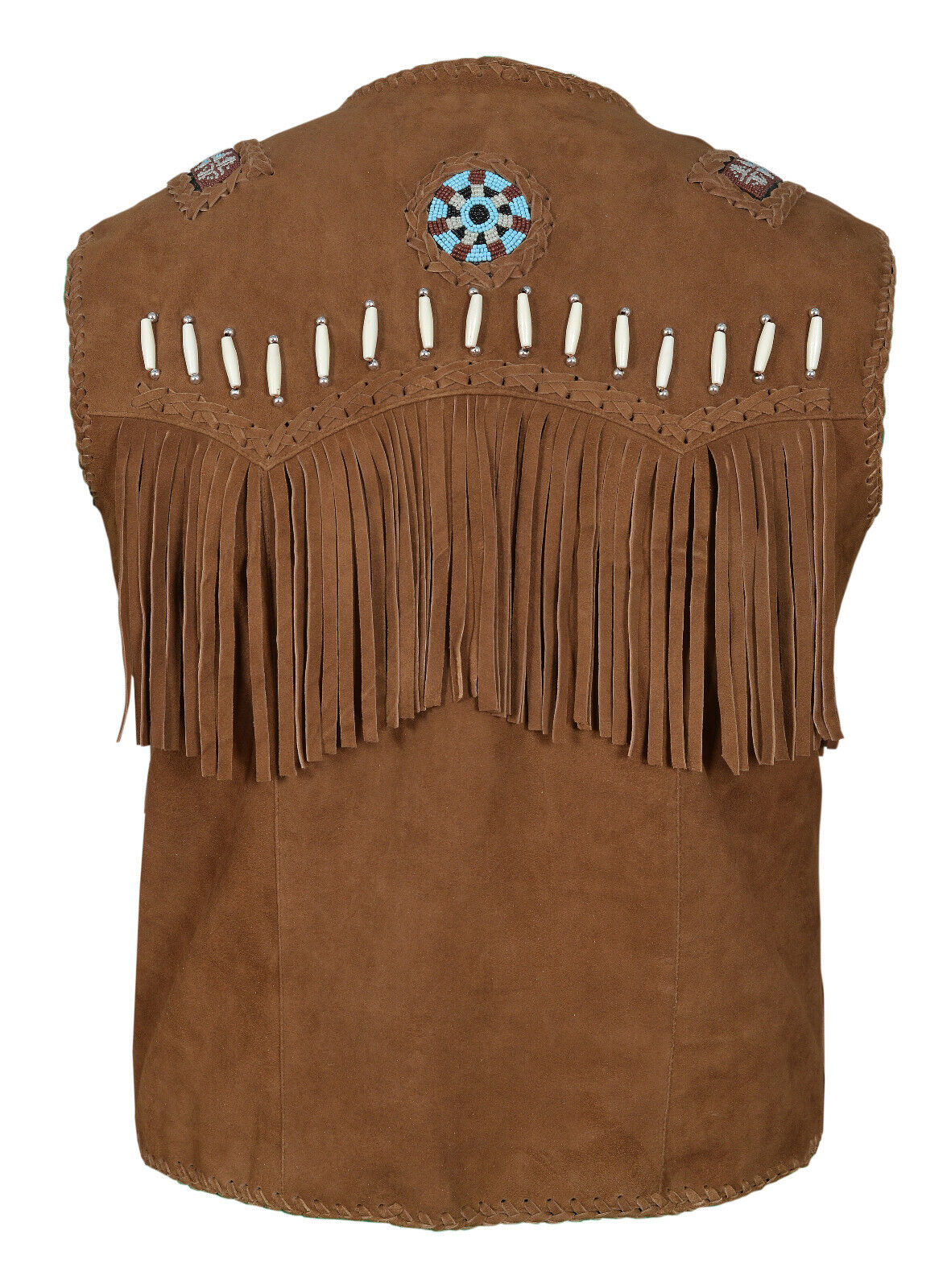 Men Western Wear Suede Leather beaded Vest Fringe bones
