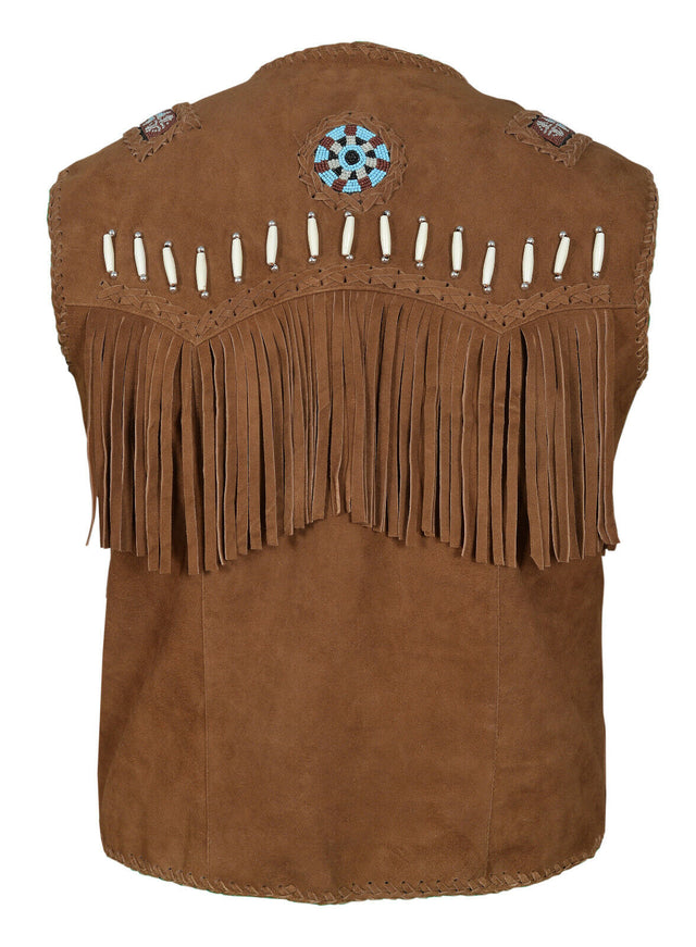 Men Western Wear Suede Leather beaded Vest Fringe bones