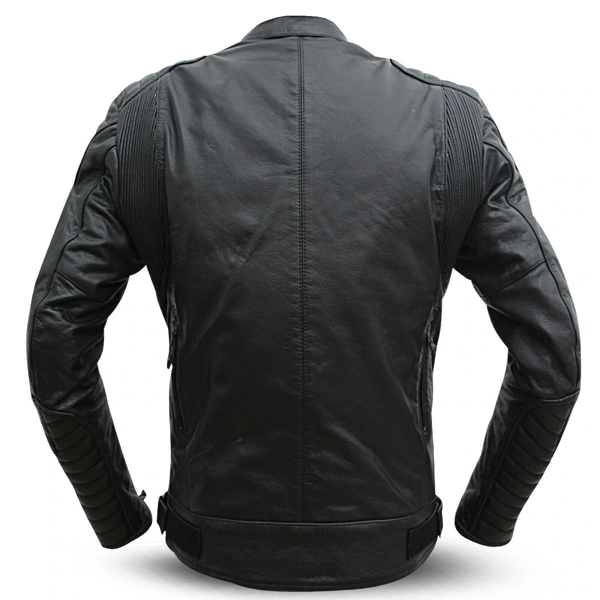 Back view: “Men’s leather motorbike jacket – back panel”