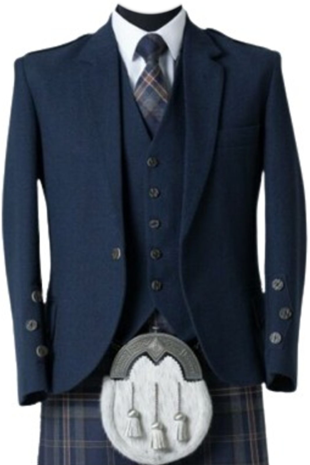Blue Scottish Kilt Wool Jacket with Waistcoat Mens Wedding Jacket